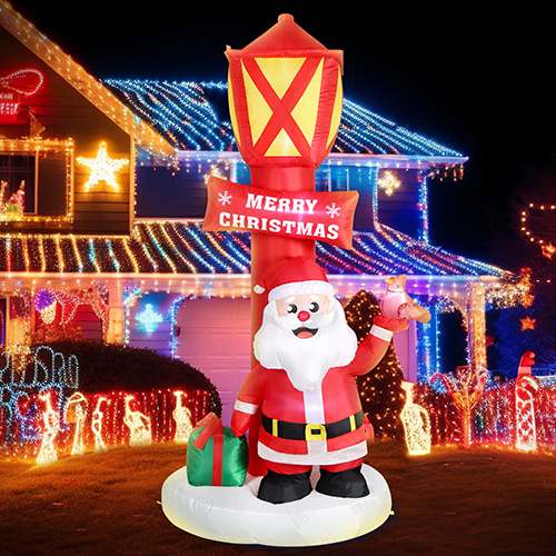 DomKom 8 FT Christmas Inflatable Outdoor Decorations Santa Claus with Lighthouse, LED Lights Holiday Blow Up Yard Decoration for Holiday Party Outdoor Garden Yard Lawn Winter Decor