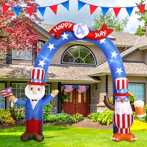 DomKom 8 FT Tall 9 FT Width Patriotic Independence Day 4th of July Inflatable Outdoor Decoration, Uncle Sam and Bald Eagle Archway, LED Lights Holiday Blow Up for Fourth of July Party Garden Yard Lawn