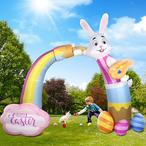 Domkom [2023 New] 12FT Long Huge Easter Inflatable Bunny Archway Outdoor Decorations,Build-in LED Lights Holiday Blow Up Yard Decoration, for Easter Holiday Party, Outdoor,Garden, Yard Lawn Décor