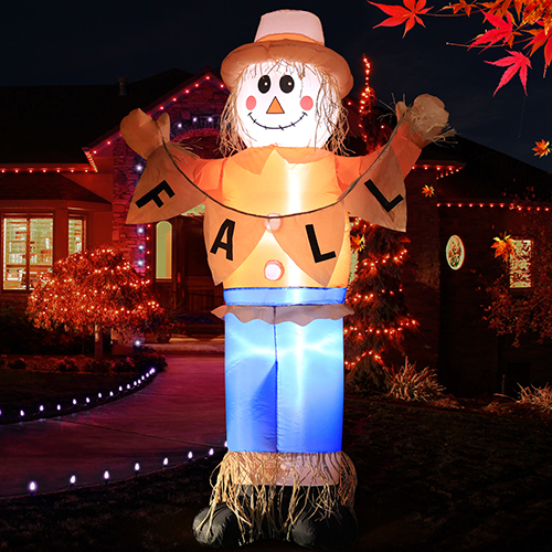DomKom 6FT Thanksgiving Harvest Inflatable Scarecrow Outdoor Decoration，Build-in LED Lights Holiday Blow Up Yard Decoration for Fall/Thankgiving Party,Garden Yard Lawn Decor
