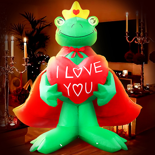 DomKom 6 FT Valentine's Day Inflatable Outdoor Decoration Frog Prince Holding Love Heart, LED Lights Holiday Blow Up Yard Decoration for Holiday Party Garden Yard Lawn Spring Décor