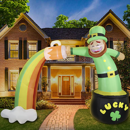 DomKom St. Patricks Day Inflatable Decorations, 7ft Giant Leprechaun Arch Blow Up Décor Built-in LED Lights with Gold Coin Pot and Cloud, for Outdoor Lucky Day Holiday Party, Lawn, Yard, Garden, Patio