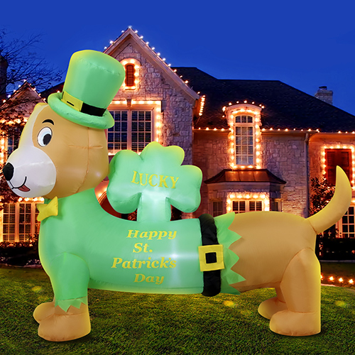 DomKom St. Patricks Day Inflatable Decorations, 4ft Cute Dog Dachshund Blow Up Lucky Day Décor Built-in LED Lights Carrying Good Luck Shamrock, for Outdoor Holiday Party, Lawn, Yard, Garden, Patio