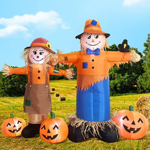 DomKom Thanksgiving Harvest Inflatable Scarecrow Outdoor Decoration，Build-in LED Lights Holiday Blow Up Yard Decoration for Fall/Thankgiving Party,Garden Yard Lawn Decor