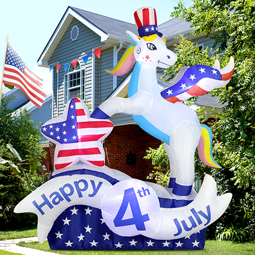 DomKom 6 FT Tall Patriotic Independence Day 4th of July Inflatable Outdoor Decoration, Stars and Stripes Unicorn and Star, LED Lights Holiday Blow Up for Fourth of July Party Garden Yard Lawn Decor