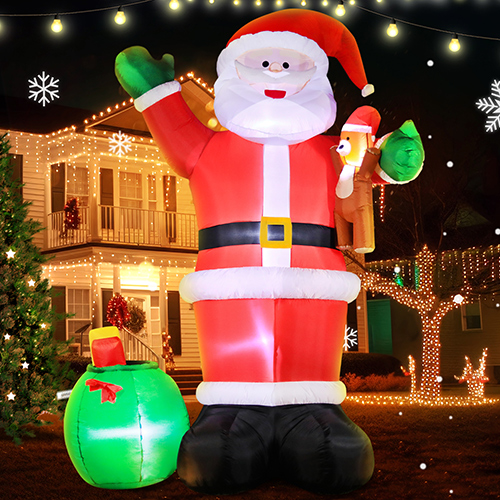 DomKom 12 FT Huge Christmas Inflatable Outdoor Decoration Santa Claus Carry Gift Bag and Bear, LED Lights Holiday Blow Up Yard Decoration for Holiday Party Garden Yard Lawn Winter Decor