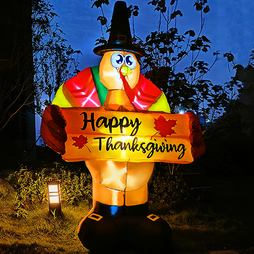 DomKom 8 FT Thanksgiving Inflatables Turkey Decor with Colorful Tail, Happy Thanksgiving Blow up Turkey Decorations Outdoor Built-in LED Lights Yard Autumn Holiday Harvest