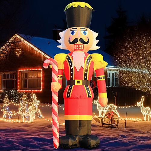 DomKom 12FT Christmas Inflatables Giant Nutcracker Holds Candy Cane Blow up Yard Decoration, Outdoor Built-in LED Lights Party Lawn Holiday Winter Decor Outside